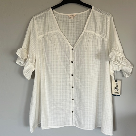 Terra & Sky Women's Plus Size V-Neck Shirred Short Sleeve Top Size 4X (28W-30W) - Picture 5 of 14